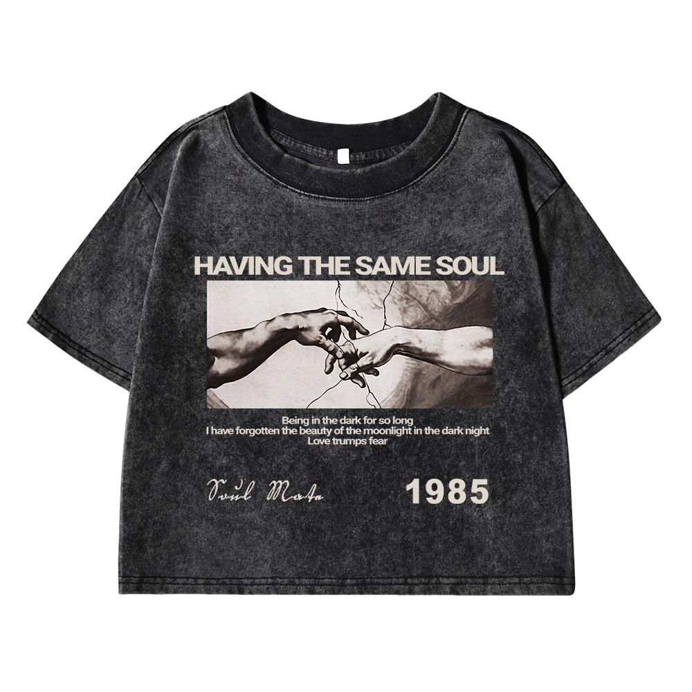 Having The Same Soul Printing Female Washed Short Tshirt Breathable T Shirt Casual Fashion Top Streetwear Tshirts Women