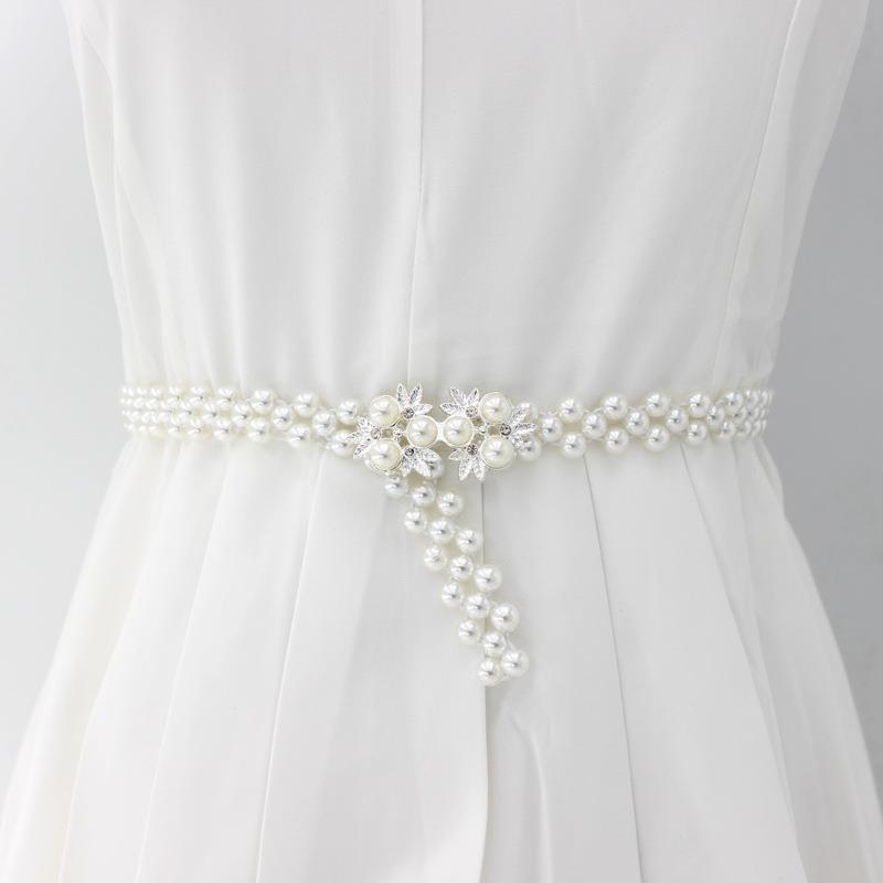 Korean Version of Women's Rhinestone Pearl Waist Chain Fashion Dress Decorative Elastic Waist Belt Women's Sweet Flower Elastic Waist Seal