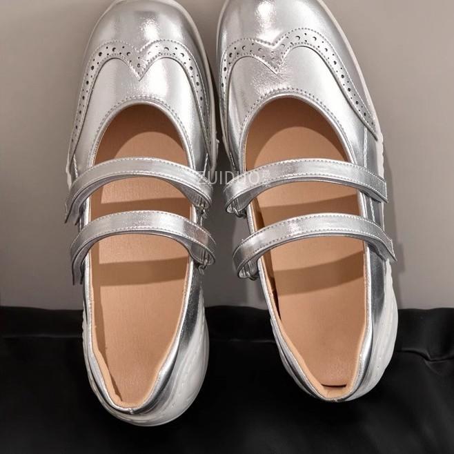 Silver Platform Inner Height-increasing Shoes 2025 New French Retro Mary Jane Casual Sports Ballet Single Shoes Women