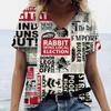 New Newspaper 3D Print T-Shirts Women Casual Fashion Streetwear Short Sleeve V-Neck
