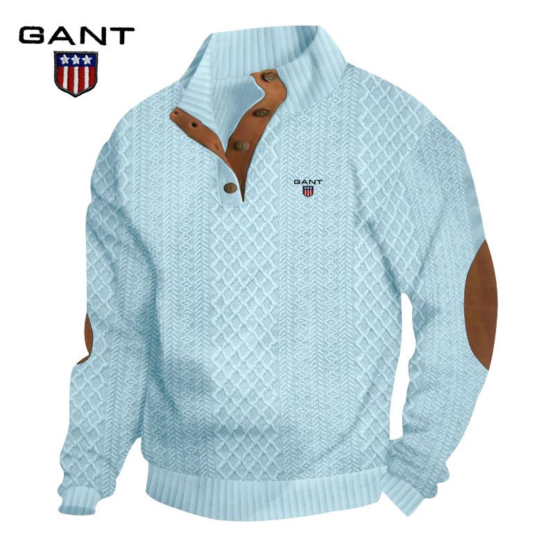 Gant Embroidery Men's Outdoor Casual Standing Collar Long Sleeved Jacquard Knitted Pullover Sweatshirt In Autumn and Winter