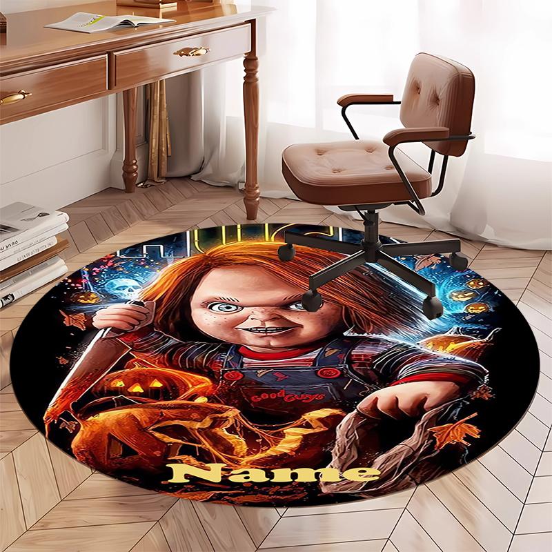 Custom Name Chucky Printed Round Rug Carpet Chair Rug Area Rug Entryway Doormats,for Office Chair Living Room Bedroom Kitchen Room.