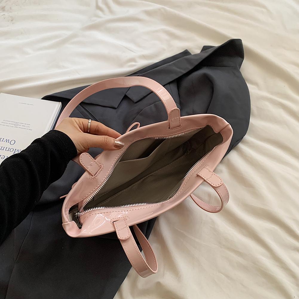 Women Simple Underarm Bag PU Leather Bowknot Handbag for Outdoor Travel (Pink)