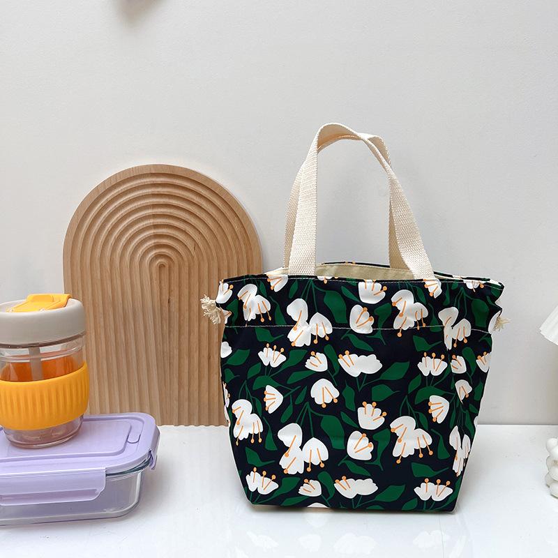 Cartoon Portable Lunch Drawstring Bag Student Kids Bento Pouch Dinner Box Women Work Canvas Food Tote For Travel Picnic