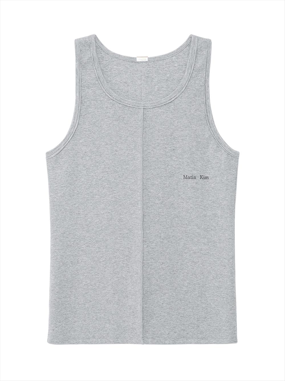 [Matinkim] Small Logo Pintuck Sleeveless Top For Men In Grey M