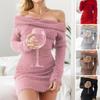 Explosive one-word shoulder dress dress, sexy hip-wrapped dress, off-the-shoulder long-sleeved one-word neck hip-wrapped dress.