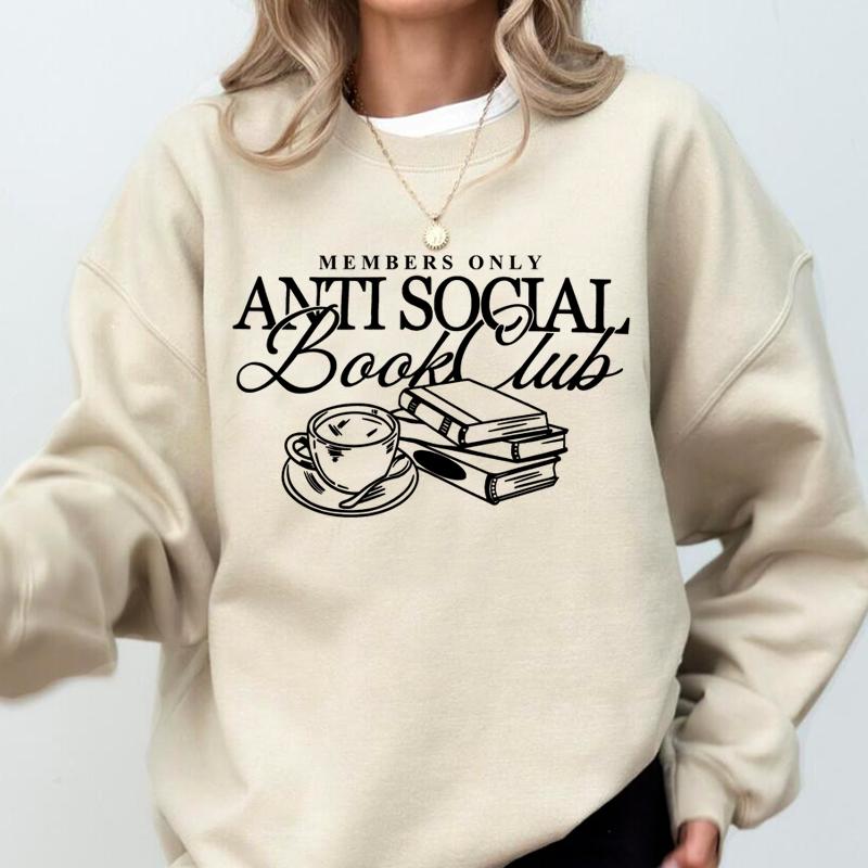 

Anti Social Book Club Crewneck Sweatshirt Book Printed Lover Bookish Hoodie Pullover Women Fashion Sweatshirts Women s Clothing XL