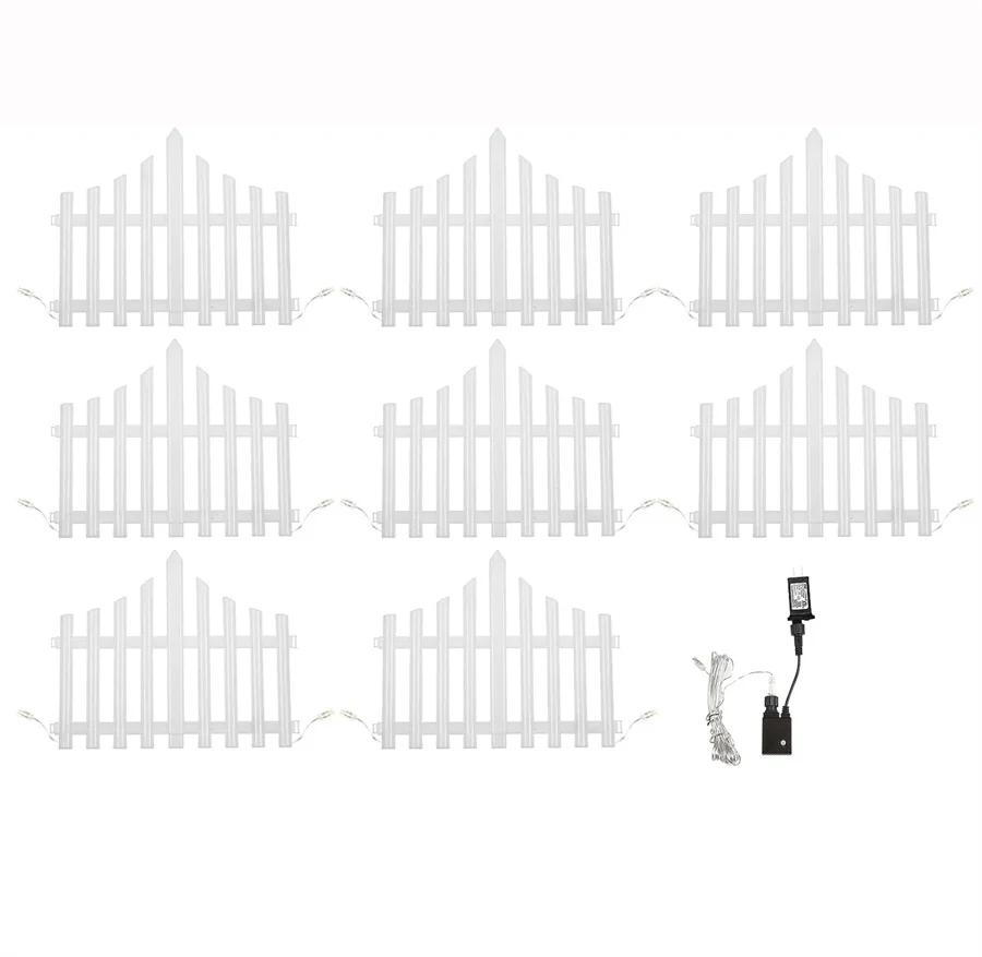 8 Pack Lighted Garden Fence Christmas Tree Fence Lights 110 Inch Garden Fence Lights 8 Modes White Plastic Picket Fence Light