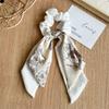 Double-layer Satin Fabric Floral Lace Bow Big Hair Band with Long Tassel Ponytail Hair Tie, A High-end Hair Tie with A Chic Design