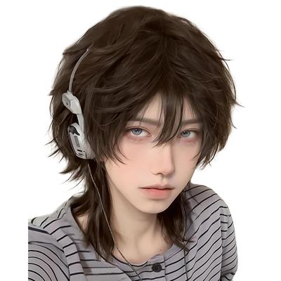 PEACOCO Peruk Kısa Peruk Kıyafetler Sarı Peruk Kurt Siyah Saç Cosplay Kestane Gri Saç Tespit Edilemez Çikolata Kahvesi Erkek Erkek Erkek