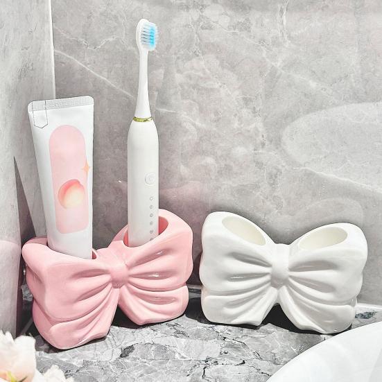 Bow-knot Toothbrush Holder Storage Rack Polished Surface Easy to Clean Bathroom Caddy Toothbrush Holder