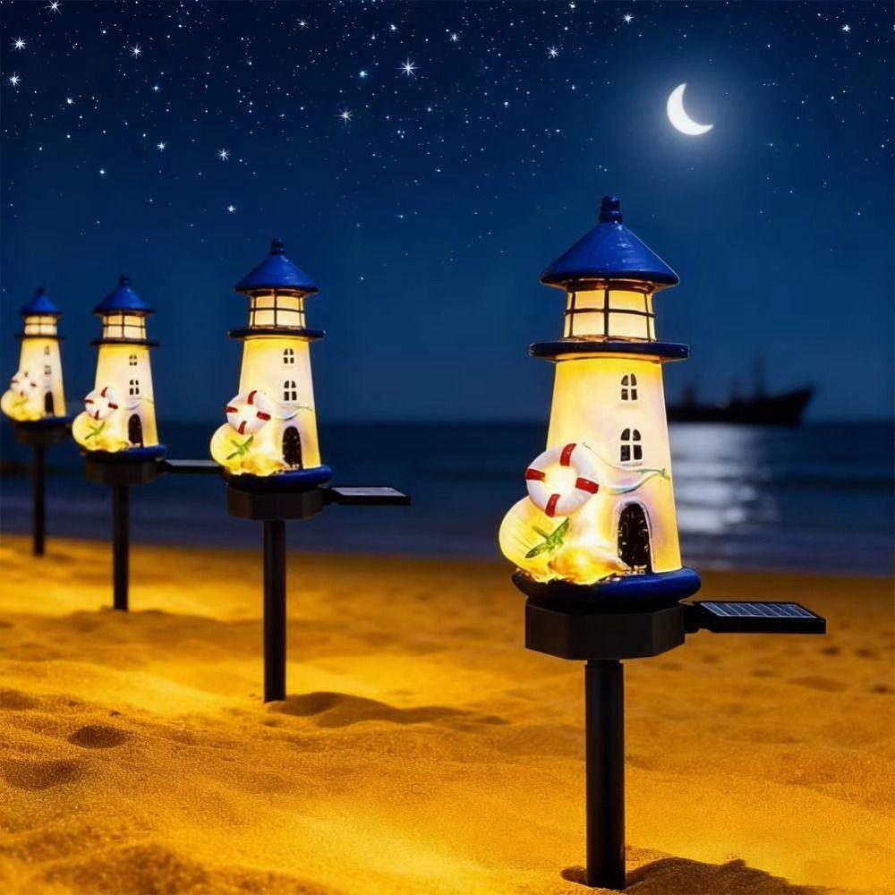 Solar Powered Solar Lighthouse Resin Material Outdoor Decor Garden Light  Patio Decoration