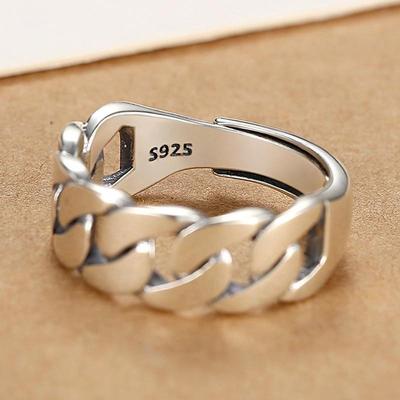 925 Sterling Silver Rings For Women Men Fine Jewelry Finger Adjustable Open Vintage Chain Ring For Party Birthday Gift