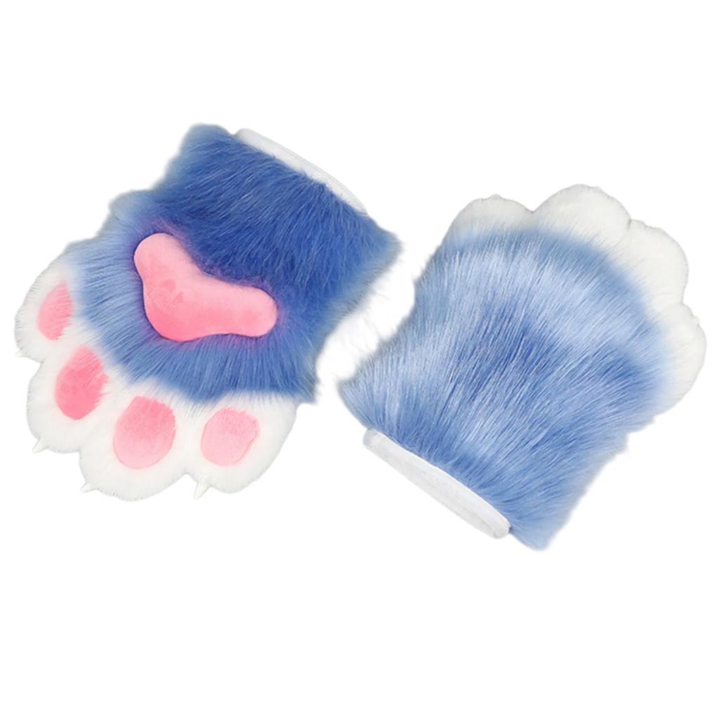 Anime Cats Paws Gloves Furry Plush Beast Paws Gloves for Girl Women Halloween Party Costume Handwear Cosplay Accessories