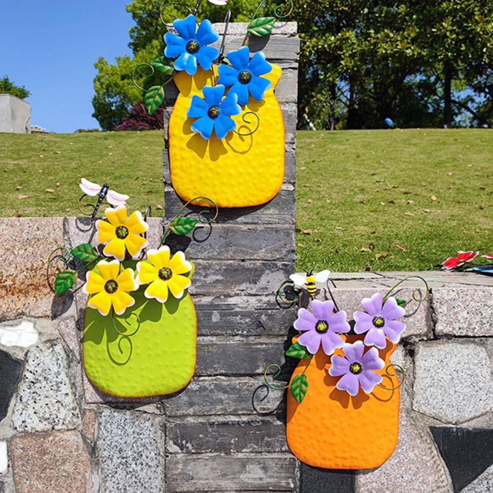 Rustic Wall Hanging Hand-Painted Wall Sculpture Garden Iron Art Decoration  for Garden Fence Patio