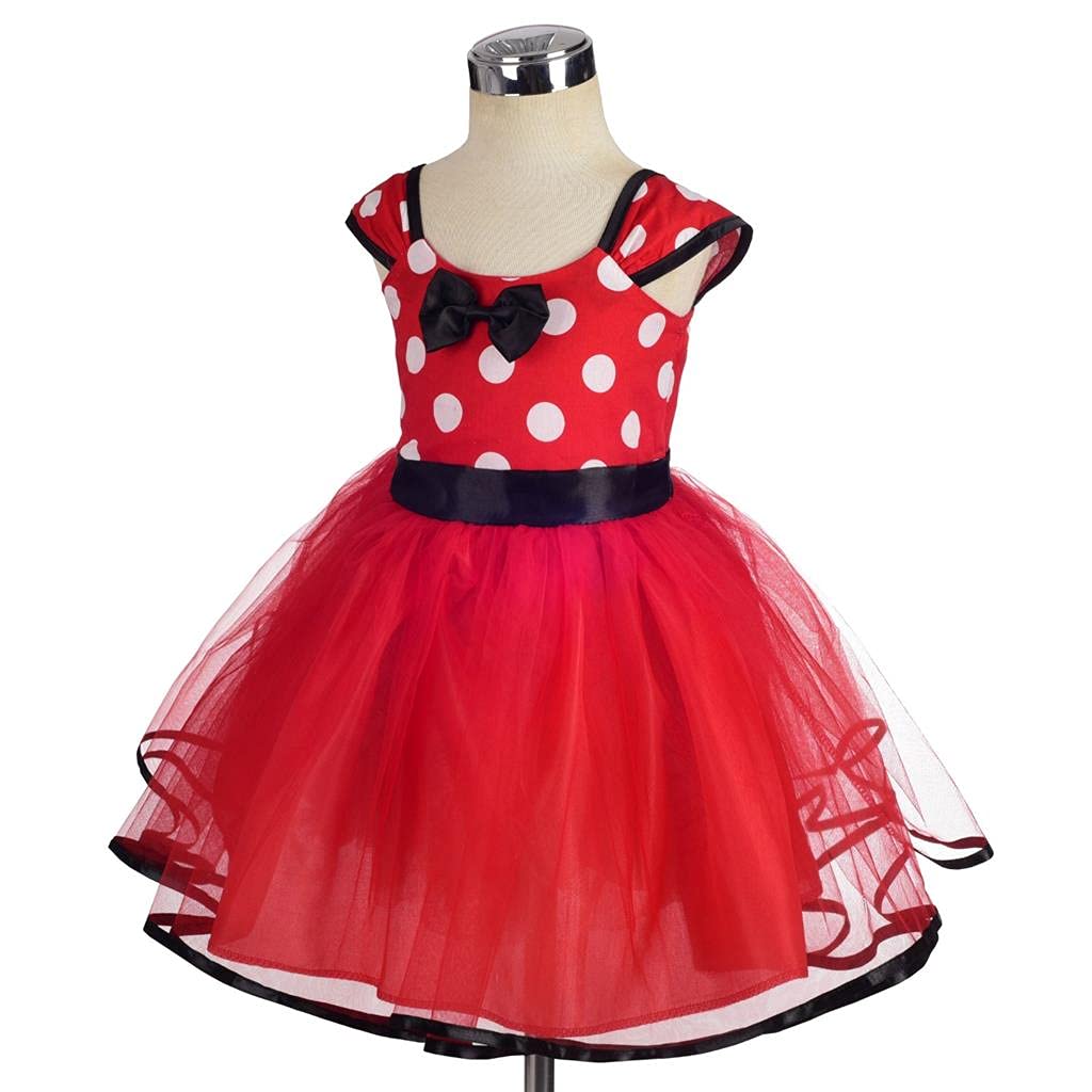 Kids Minnie Mouse Style Girls Polka Dot Costume Birthday Party Tulle Skirt with Headband Ages Red [Dressy Daisy] 5-6