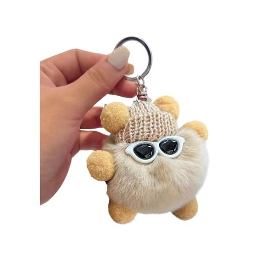 Keychain Cartoon Doll Wearing Hat Glasses Decor Imitation Rabbit Fur Charm Key Chain Keys