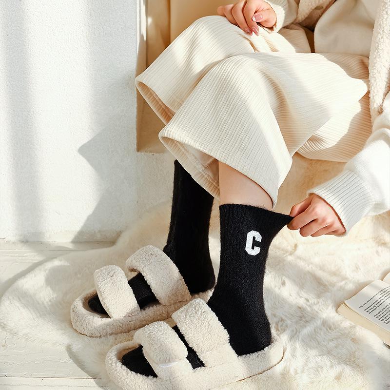 Women's Winter Thick Wool Mid-Calf Socks - Trendy Cotton with Plush Velvet, Warm and Cozy for Autumn and Winter