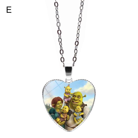 Pendant Necklace Heart Cartoon Shrek Pattern Jewelry Bright Luster Adjustable Necklace for Birthday