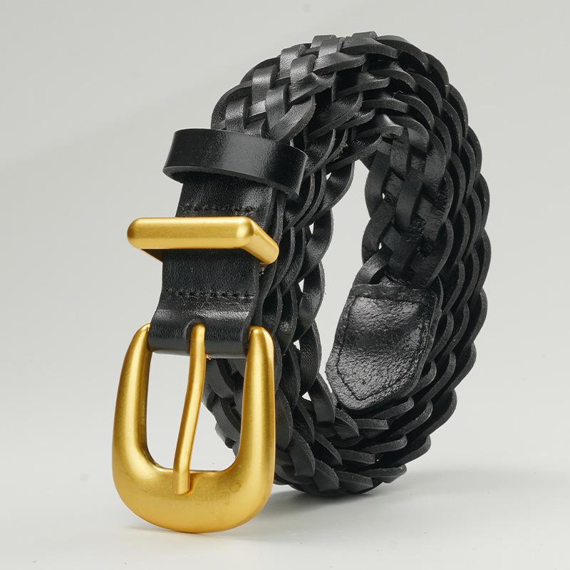 Belt for Women's Head Layer Cowhide Pin Buckle Fashion Casual Knit Pure Cowhide Belt Middle Aged and Young Trousers