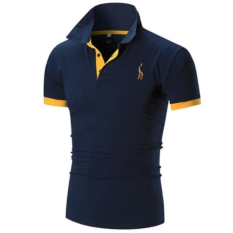 10 Colori Qualità di Marca Cotone Polo Uomo Ricamo Polo Camicia Giraffa Uomo Casual Patchwork Top Maschili
