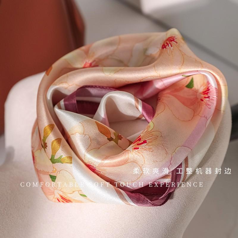 100% Mulberry Silk Scarf Women's Printed Small Square All-match Light Luxury Thin
