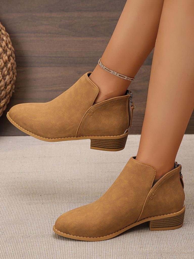 Europäische und amerikanische Außenhandel große Größe Lederstiefel Damenstiefel einfarbig spitz zulaufend Reißverschluss hinten lässig dicke Sohle dicker Absatz Martin bo