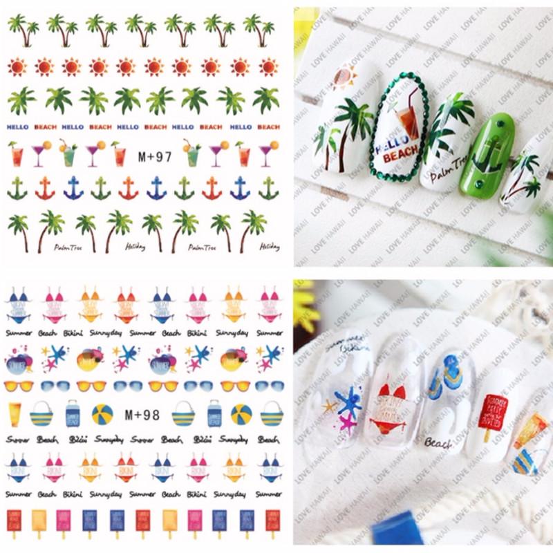 

4шт Кокосовые пальмы Фруктовые ногти Вода Наклейки Передача Наклейки Черные перья Листья Ногти Наклейки