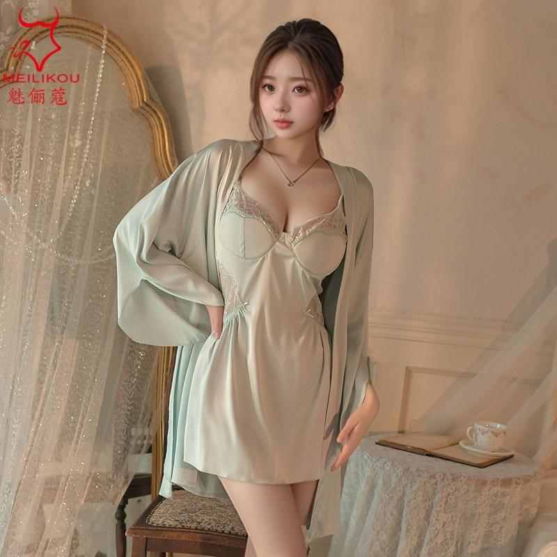Sexy home four seasons pure lace satin small chest gathering suspender nightdress women's loungewear