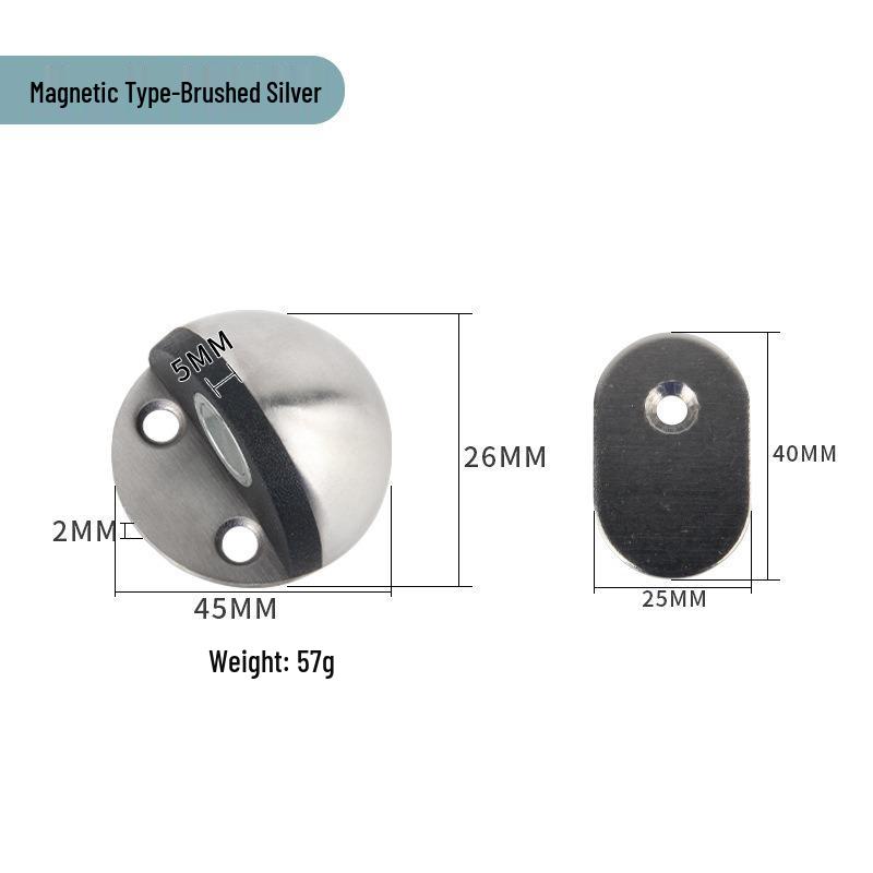 Stainless Steel Magnetic Door Stopper - Punch-Free, Anti-Collision, Rubber Top Limiter