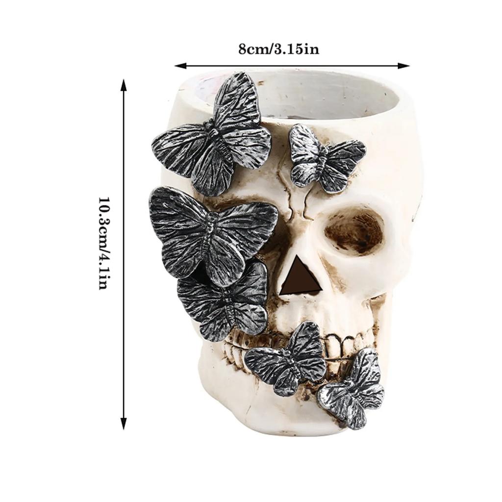 Skull Pen Cup, Resin Pencil Holder, Desk Pen Organizer, Brush Storage Box for Home Organization and Decoration