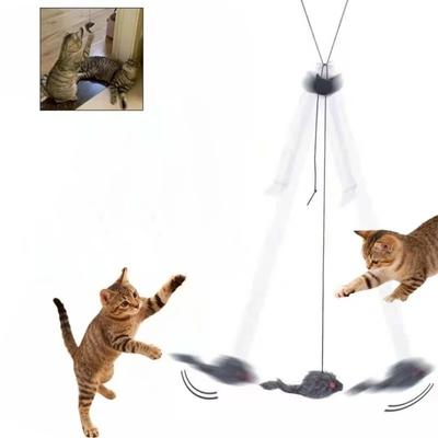 Triangle Hook Simulation Mouse Elastic Rope Retractable Hanging Door Squeaky Adjustable Cat Interactive Mental Exercise