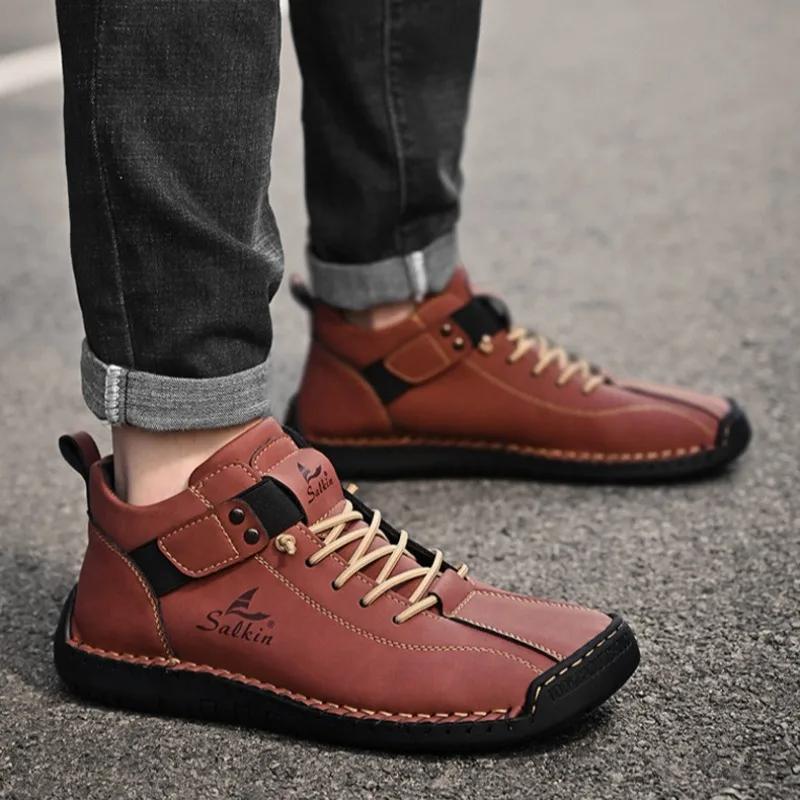 Luxury Brand Handmade Leather Men's Shoes 2025 New Retro Fashion Designer Casual Shoes Man Plus Size Walking Ankle Boots Loafers