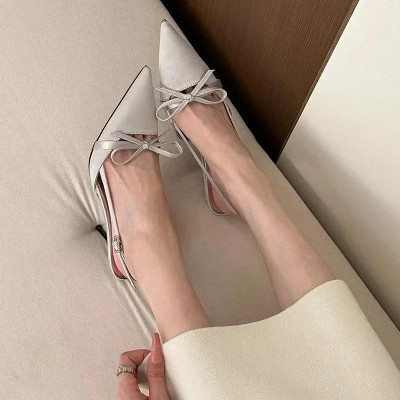 2025 Design Summer New Sexy Pointed Bow Sandals Women Heeled High Heels Wedding Party Women's  Pink Heels