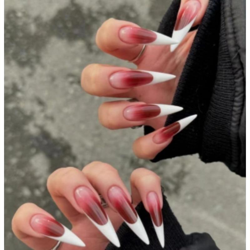 24Pcs Long Pointed Thorn Gradient Press On Nails High Quality Edgy False Nails Perfect Gift For Girls And Friends