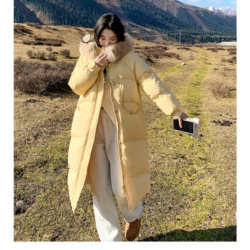 Large Fur Collar Down Jacket for Women Mid-length Winter Thickened Knee-length Cotton Coat and Jacket