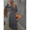 Women's Ditsy Floral V Neck Long Sleeve Maxi Dress High Waist Elastic Waist Ruffle Hem Boho Casual Dress