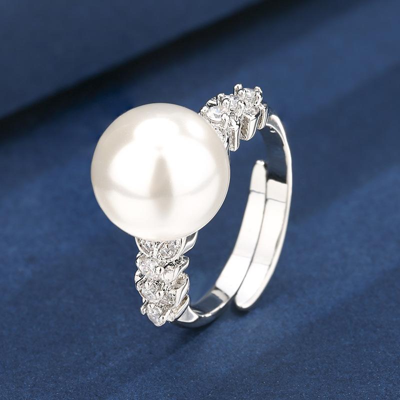 

Autumn And Winter Jewelry Copper Gold-Plated Simulation Pearl Simple Style Niche Ring Female 12Mm