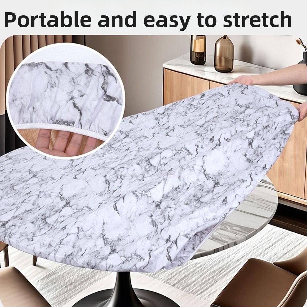 New PVC Round Tablecloth Elastic Edged Waterproof Table Cover Oil-Proof Waterproof Tablecloth Party Use
