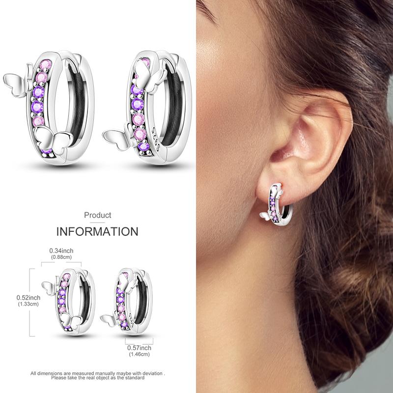 Boucles d'Oreilles Créoles en Argent 925 Zircon Coloré Boucles d'Oreilles Créoles Pavées Pour Femmes Filles Bijoux Cadeau