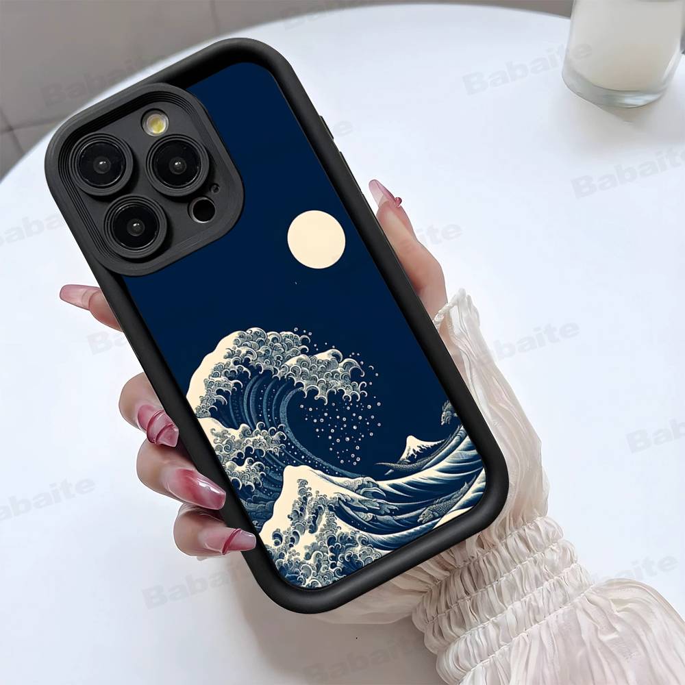 Japanese Waves Phone Case For IPhone 17 16 15 14 13 12 11 Pro Max 16E Plus INS Soft Cover