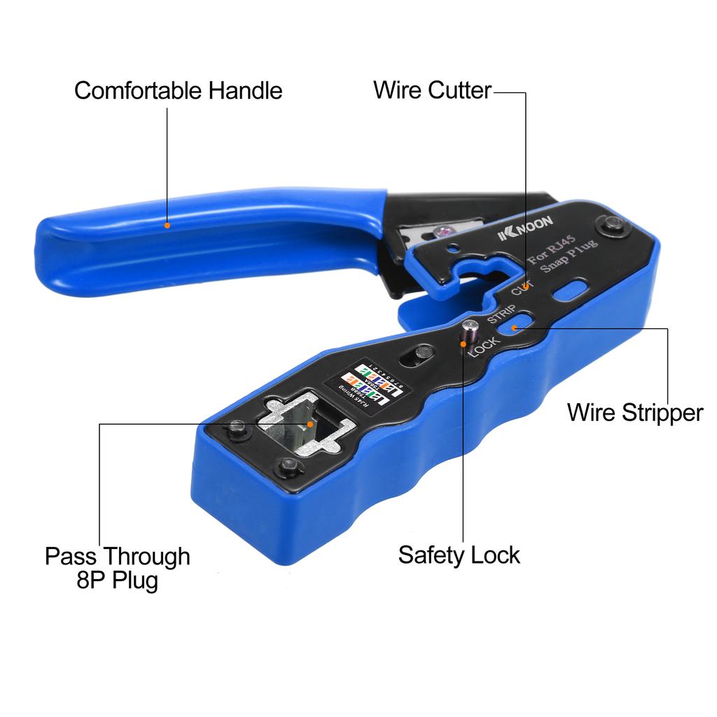 RJ45 Crimp Tool Kit All In One Pass Through Crimping Tool for Cat5e Cat6 Cat6a RJ45 Standard