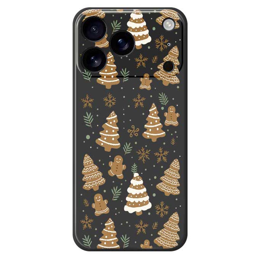 

For iPhone 17 Pro Case Brown Christmas Tree Gingerbread Pattern Printing Straight Edge TPU Phone Back Cover Black