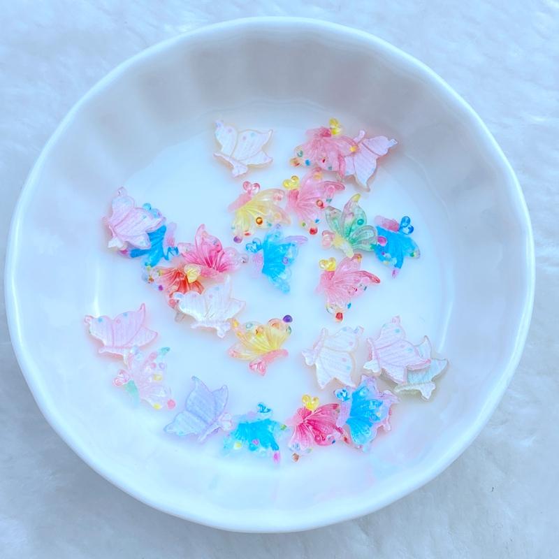 50Pcs New Cute  Resin Mini 9*10mm Beautiful Butterfly Series Flat Back Manicure Parts Embellishments For Hair Bows Accessories