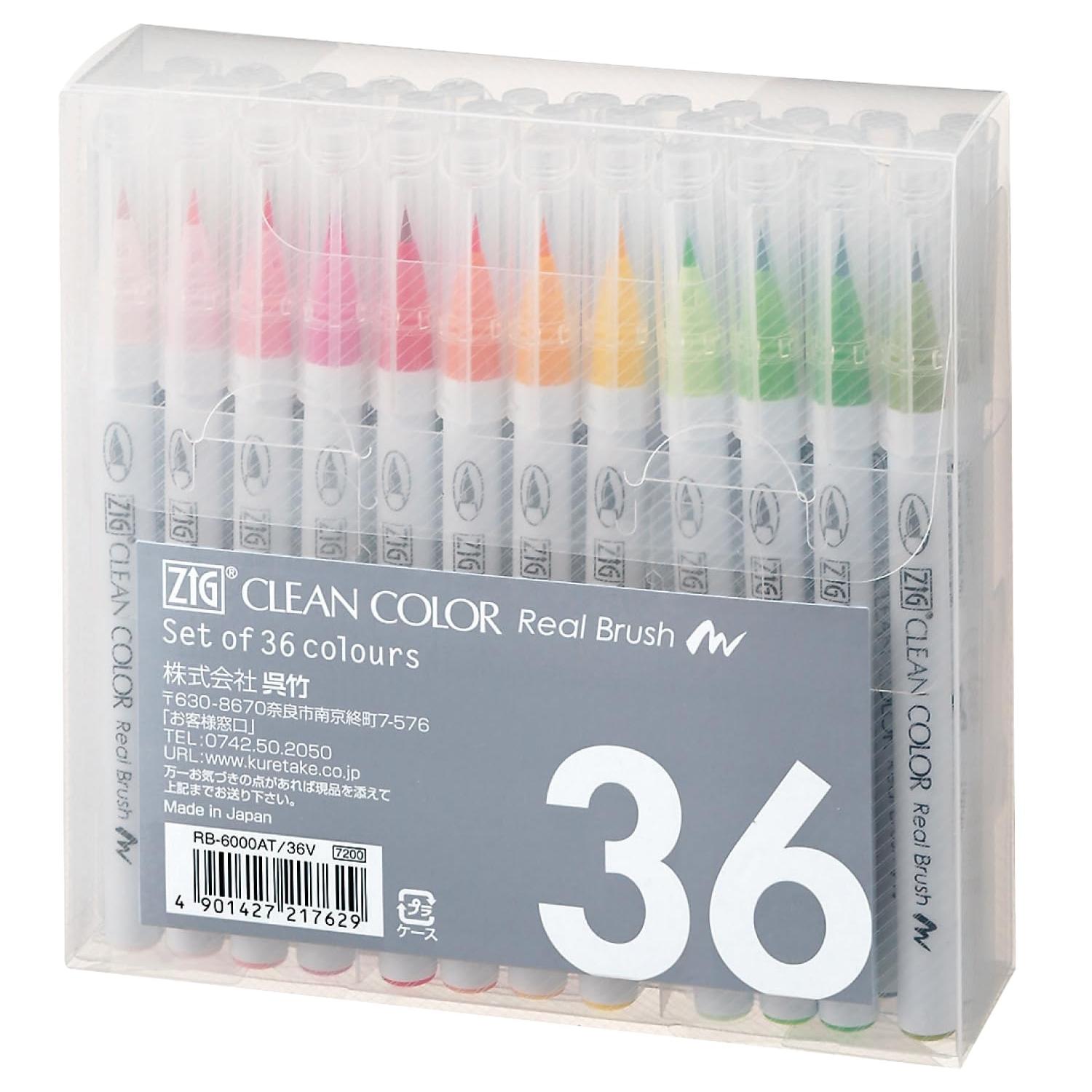 

Набор ручек-кистей Kuretake Color Brush Pen Set ZIG Clean Color Real Brush - 36 цветов RB-6000AT/36V