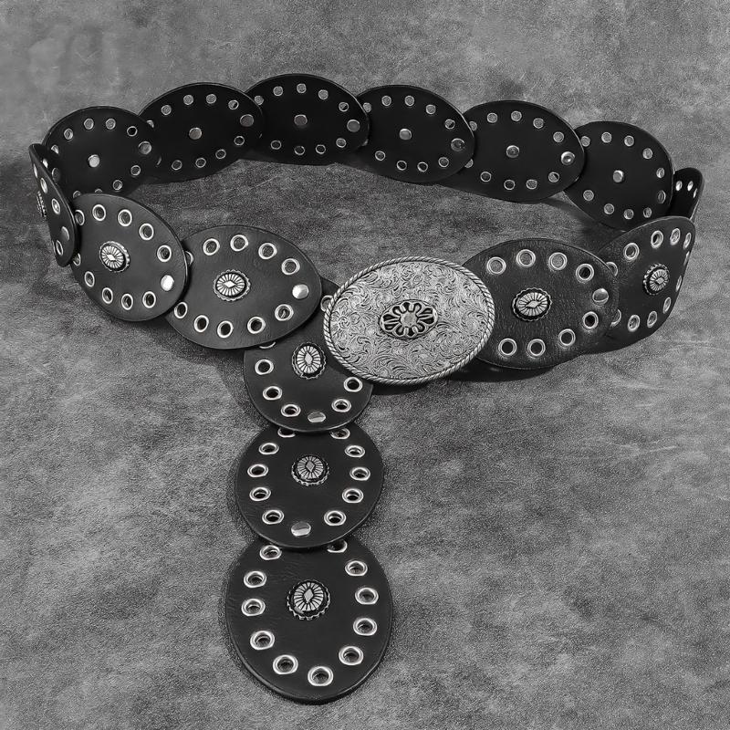 Wide Belt For Women Grommet Waist Chain Belt Discs Chain Belly Chain For Dress Western Oval Belt Waist Chain