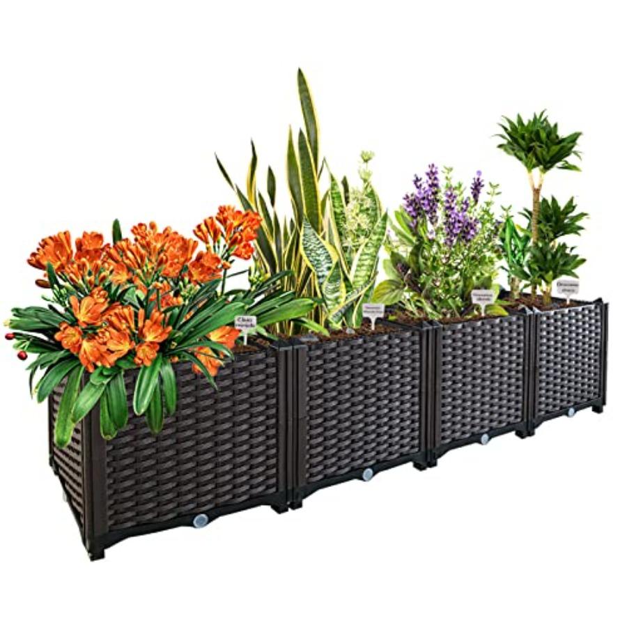 

Outdoor Rectangular Raised Garden Beds with Drain Outlet for Gardening Easy Assembly Planter Boxes in Brown Durable Wood-Like C United States