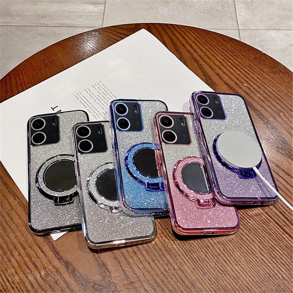 Gradient Glitter Mirror Ring Stand Phone Case For Xiaomi Redmi A3 13C 12 12C 10 10C 10A 9 9C 9A A1 Plus Soft Silicone Back Cover