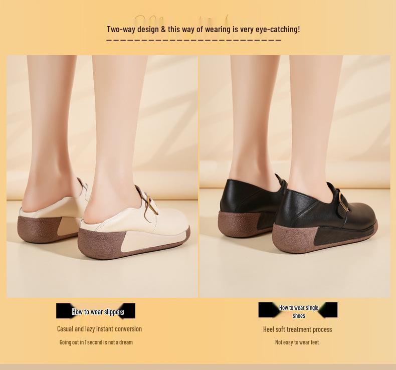 Dámské boty z pravé kůže na robustním podpatku - Jarní/Podzimní Všestranná Módní Ležérní