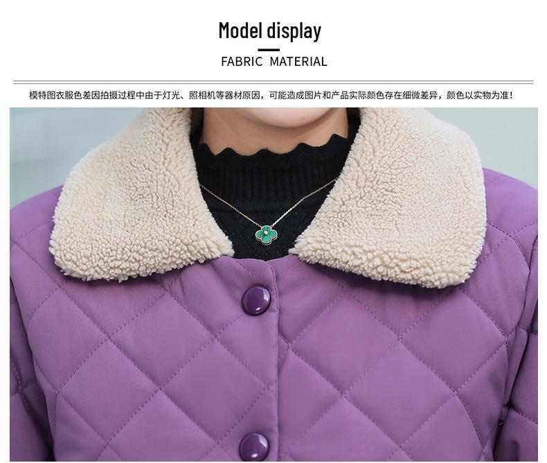 Women's Plush Winter Cotton Jacket with Warm Lambswool Imitation for Middle-aged & Elderly – Thickened Autumn/Winter Lapel Coat